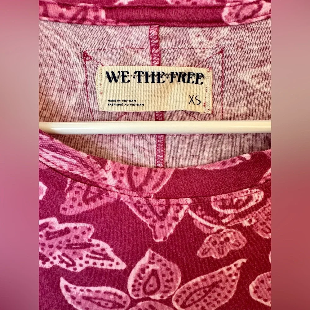 NWOT Free People/We The Free Nina Printed Tee-Magenta Combo